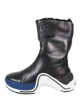 Louis Vuitton LV Akrite Line Boa Boots Shoes Leather 35 Black White Blue